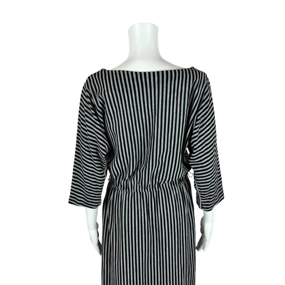 Vintage 80s Striped Dress Women's Medium Black White Slouchy Batwing Sleeves - Picture 8 of 10